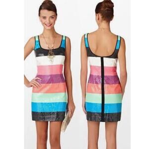 Lilly Pulitzer Lucy Sequined Striped Colorblock Colorful Shift Dress sz 4